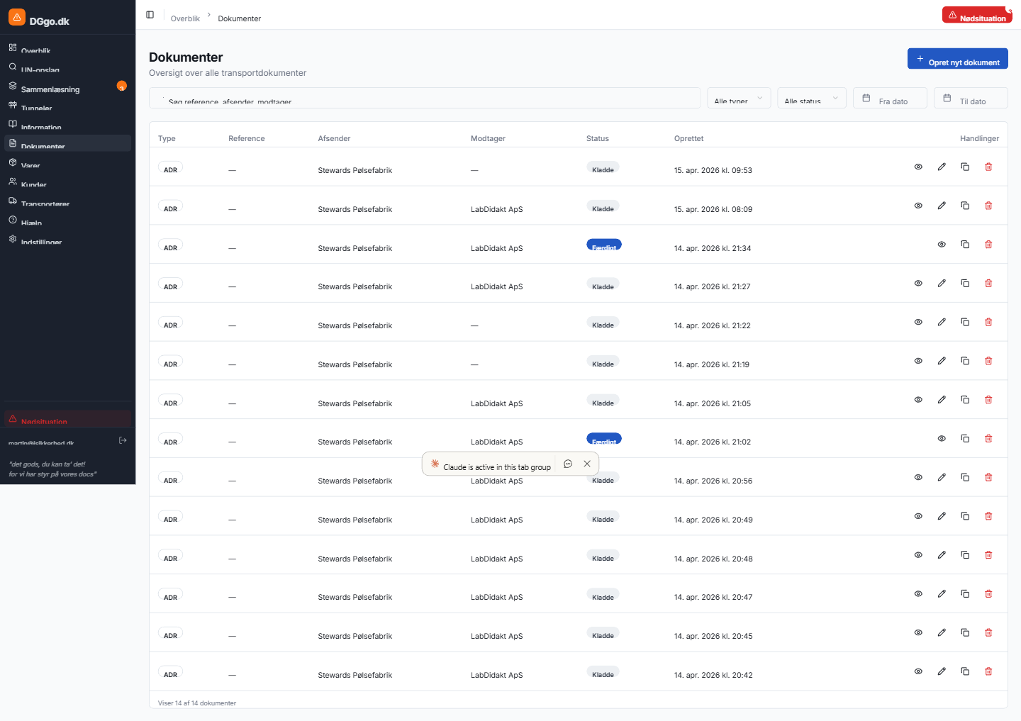Transportdokumenter i DGgo